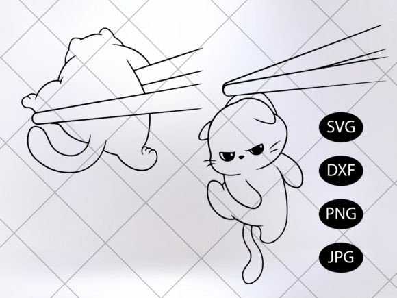2 Cute Cat Hanging on Chopsticks Svg