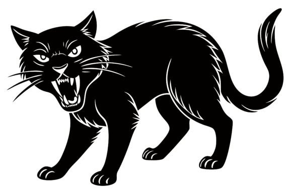 Angry Black Cat Silhouette Vector Art