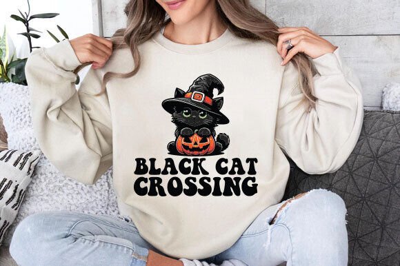 Black Cat Crossing PNG Retro Black Cat