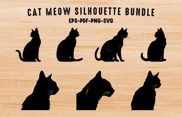 Cat Clipart Silhouette, Meow SVG Bundle