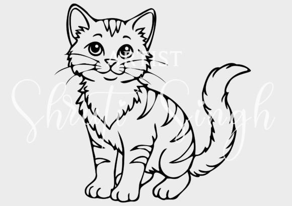 Cat, Kitten Vector Outline Illustration