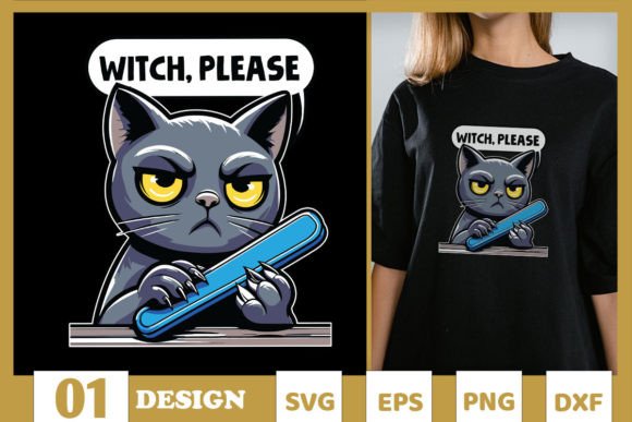 Funny Cat Witch Please File Nails SVG
