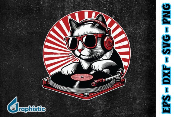 Funny DJ Cat Disco Sound Headphone SVG