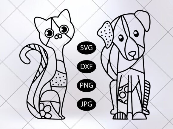 Geometric Cat Dog Line Art SVG