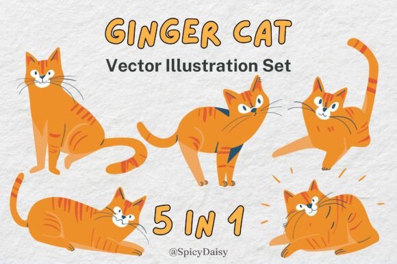 Ginger Cat Vector Illustration 5 in 1