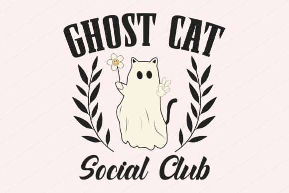 Halloween Cat Cute Ghost Vintage Svg Png
