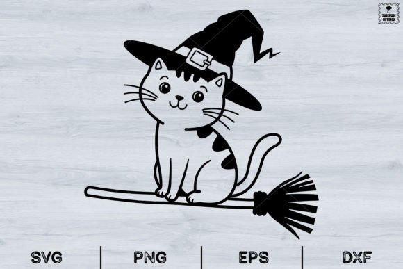 Halloween Cat, Witch Cat on a Broom, Svg