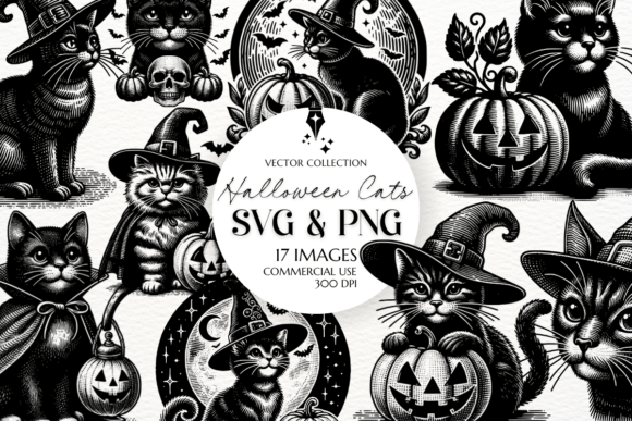 Halloween Cats Clipart Sublimation SVG