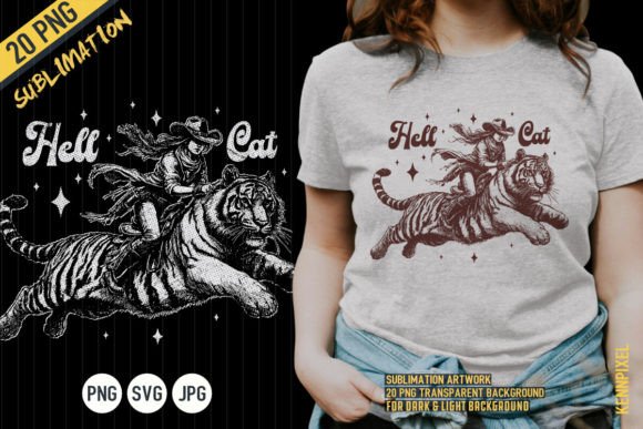 Hell Cat Cowgirl Riding Tiger Shirt SVG