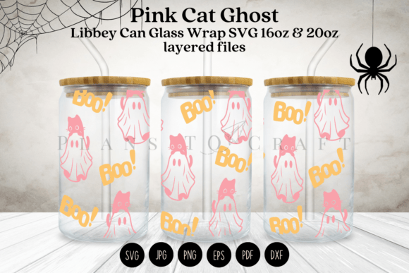 Pink Cat Ghost Halloween Glass Wrap SVG