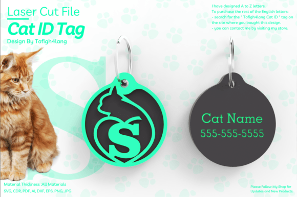 S Cat ID Tag Laser Cut File SVG