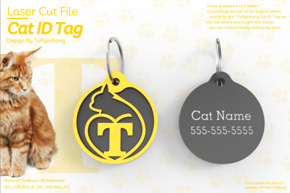 T Cat ID Tag Laser Cut File SVG