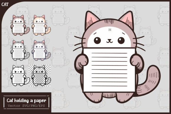 Vector Cute Cat Holding a Paper SVG PNG