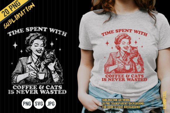 Woman Cat and Coffee Drawing Shirt SVG