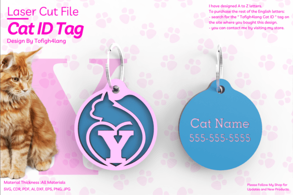 Y Cat ID Tag Laser Cut File SVG