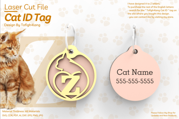 Z Cat ID Tag Laser Cut File SVG